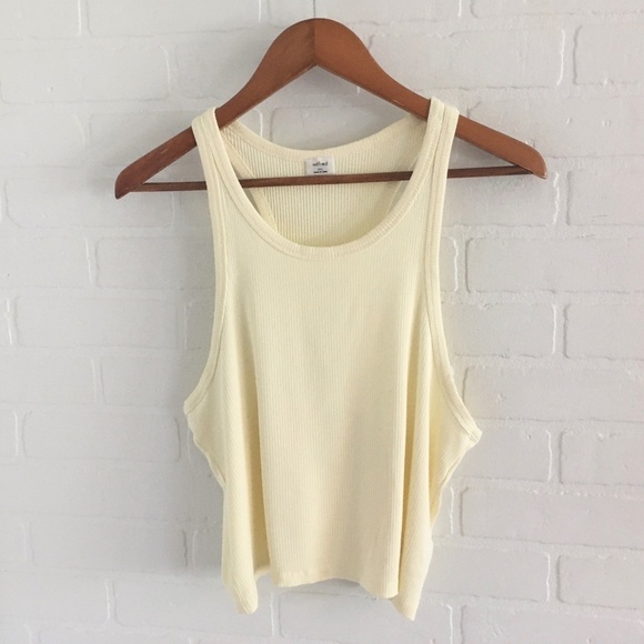 NWOT Aritzia Wilfred Heli Tank Ribbed racerback tank Butter Yellow Pastel Sz 2XL - Picture 7 of 14